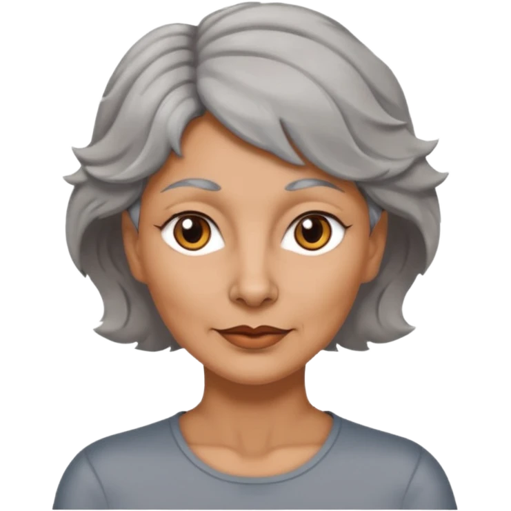 woman 50 years old, tanned skin, short grey wavy wolf cut hair, brown eyes emoji