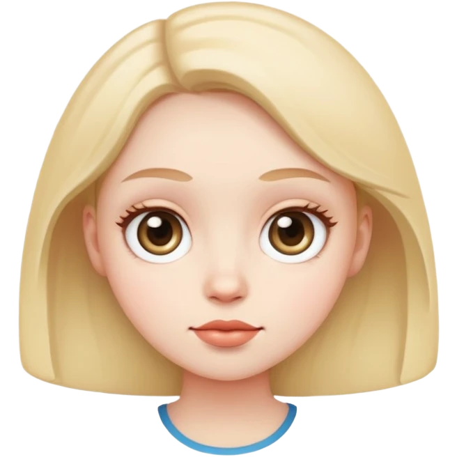 A woman with a round face, pale, light skin, big rounl emoji