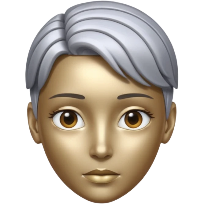A futuristic bold head that is neither a woman or a male, rather a AI person with a neutral look. The skin is more like a robot, but still humanlike. emoji