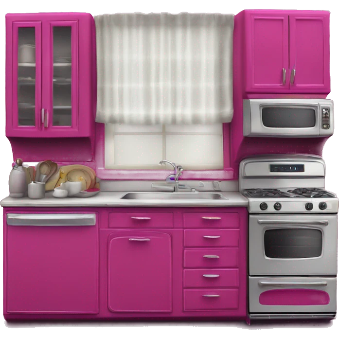 Isolated full length Realistic magenta vintage retro kitchen range with cabinets and counters. emoji
