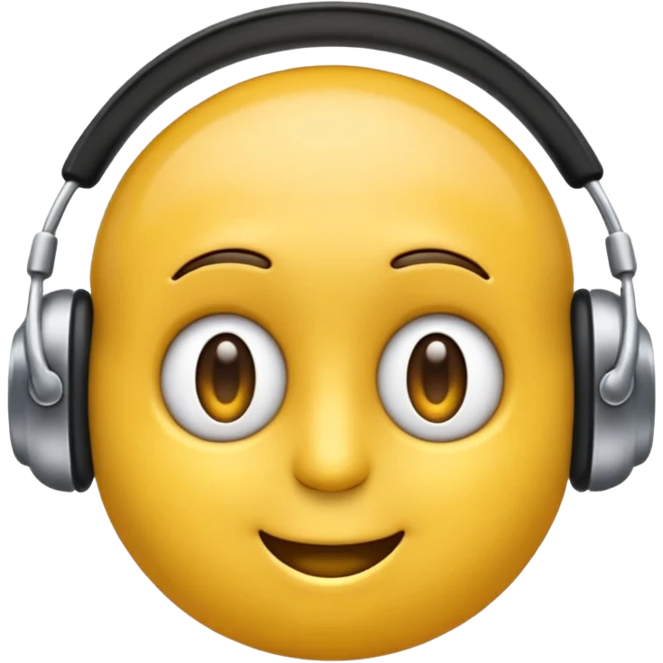 Ein gelber runder Emoji der die Augen geschlossen hat. Total im moment. Glücklich, leichtes lächeln. Verträumt. Leichtigkeit. Freiheit. Overearkopfkörer auf und im hintergrund kleine musiknoten emoji