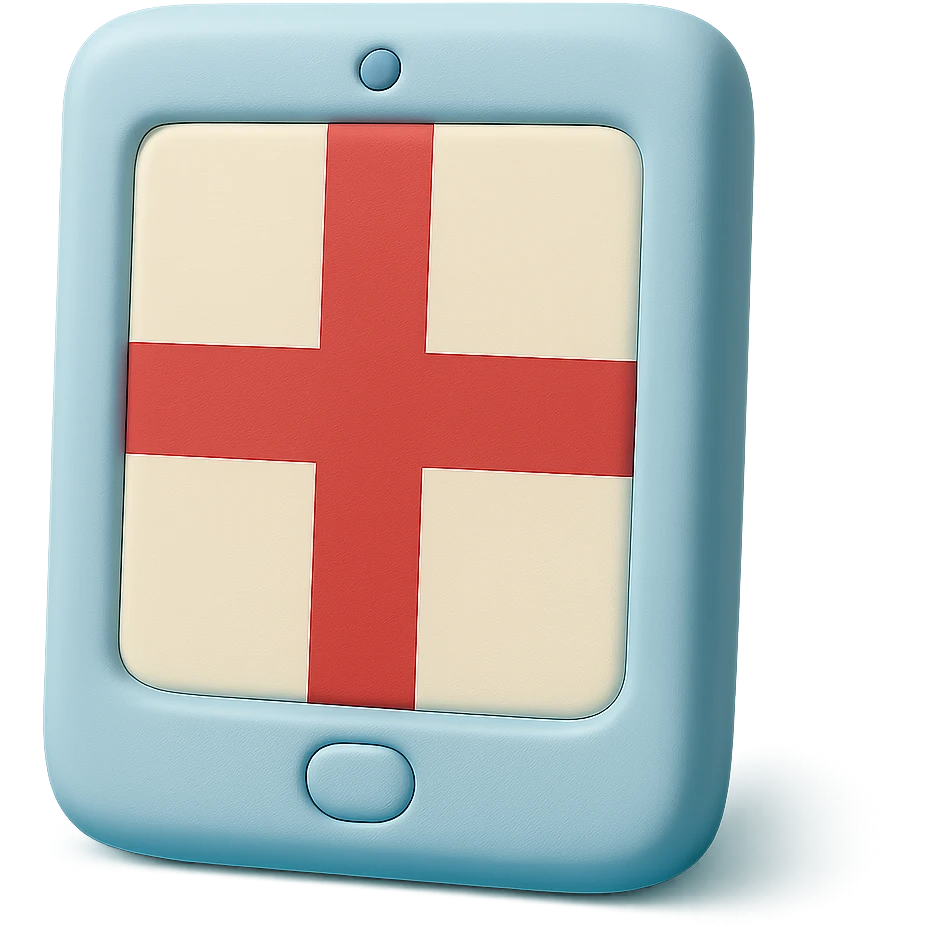 iPad tablet with English flag emoji