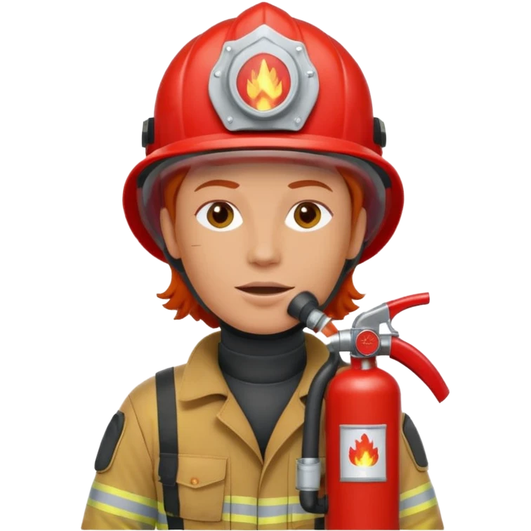 red haired Firefighter with respiratory protection with fire extinguisher emoji