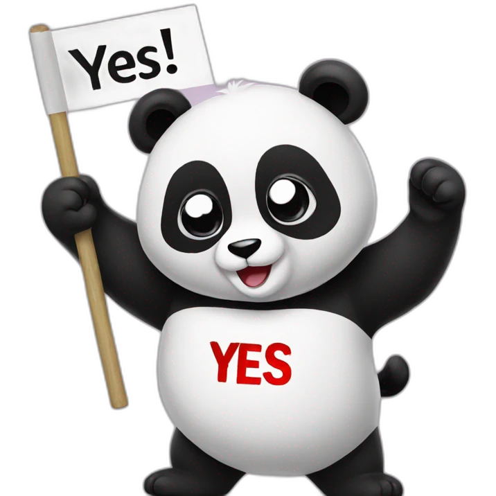 Panda holding a sign that says YES emoji