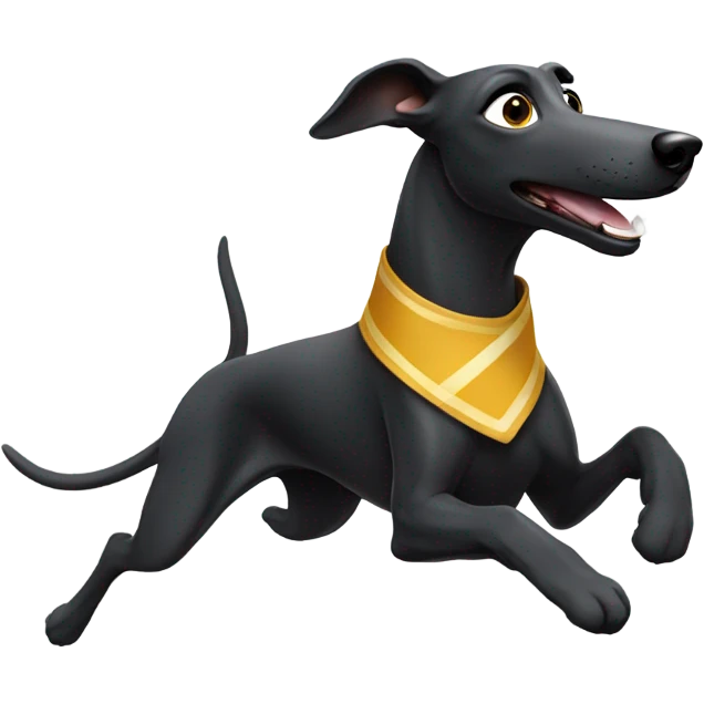 Black greyhound running with sash with number emoji