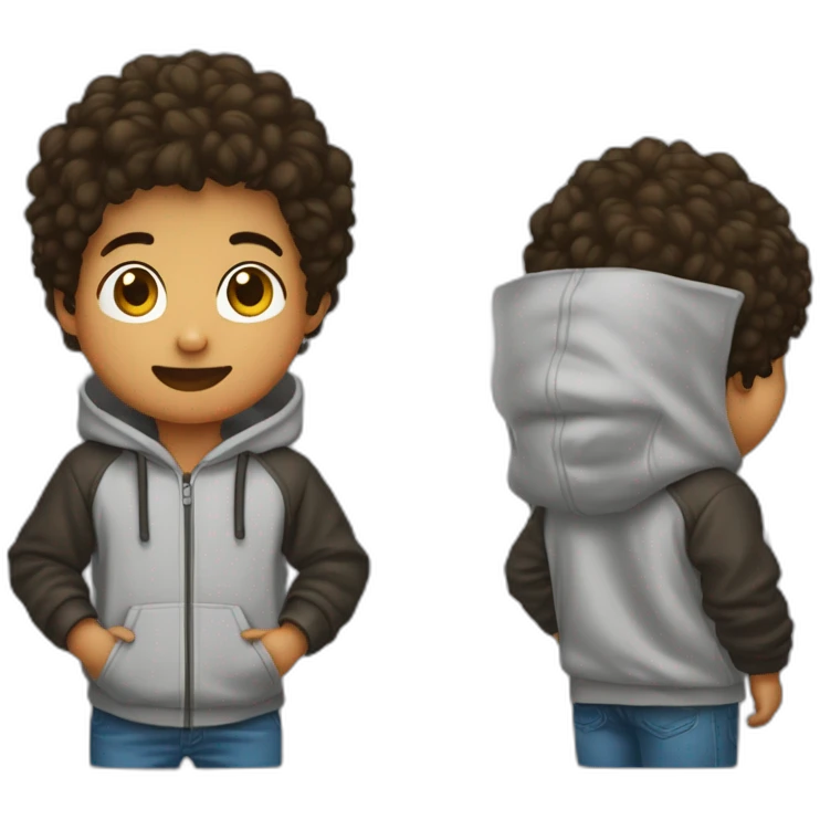 un niño de 19 años con una sudadera negra y pelo marrón usando la pc emoji
