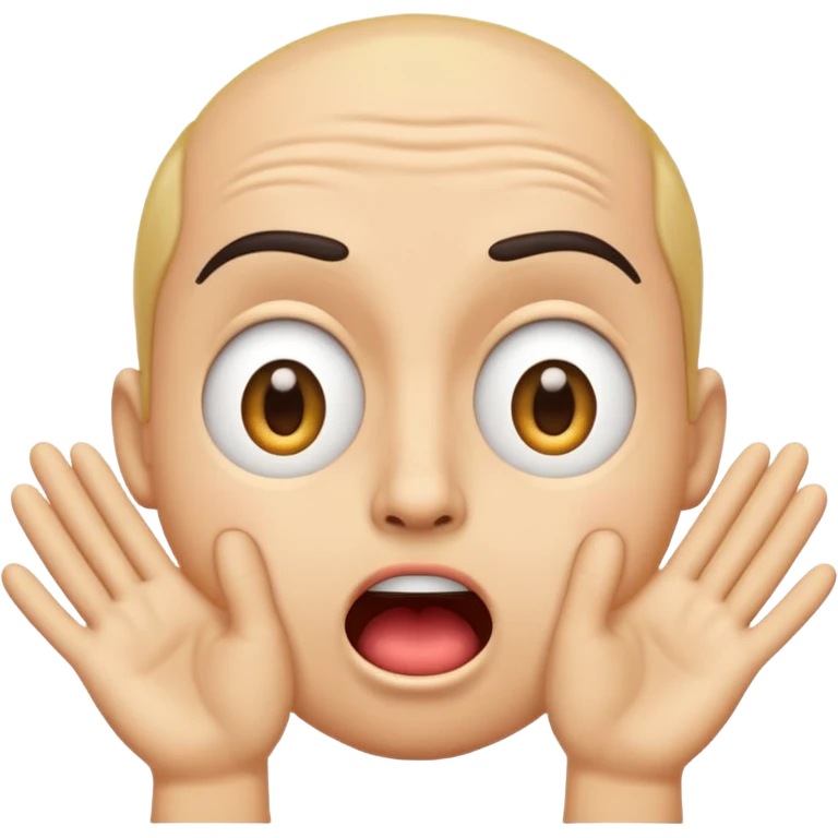 a shocked emoji, with their mouth and eyes are wide open, eyebrows  raised, and palms against his cheeks. emoji