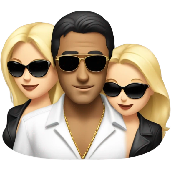 Tony Montana in sunglasses with 2 beautiful blondes with their arms around him emoji