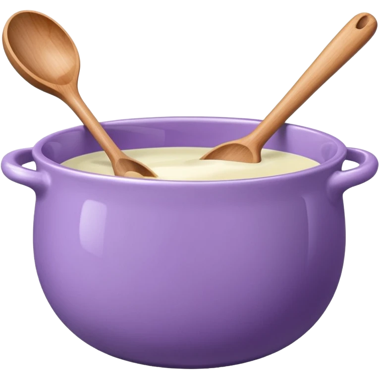 a lilac ceramic mixing bowl with a wooden spoon stirring emoji