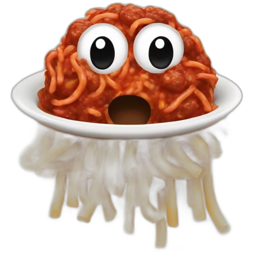 Spaghetti and meatballs with a face, arms and legs, doing something random emoji