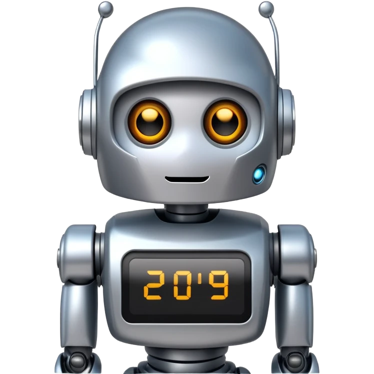 Friendly robot with digital display face emoji