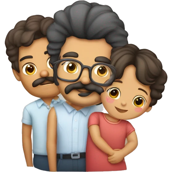 familia pai moreno barba e bigode, mãe morena cabelo cacheado e óculos, filho criança moreno cabelo cacheado e óculos, filha criança cabelo cacheado, filho bebê moreno mais claro emoji