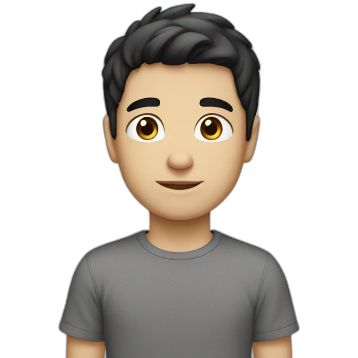Boy white skin black hair brown eyes gray t-shirt emoji