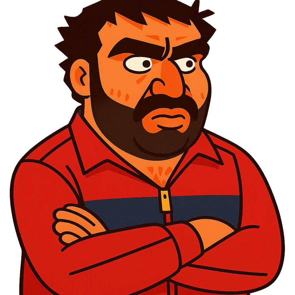 Recep İvedik, comedic Turkish character with bushy mustache, thick eyebrows, red tracksuit, expressive face, vibrant toon style emoji