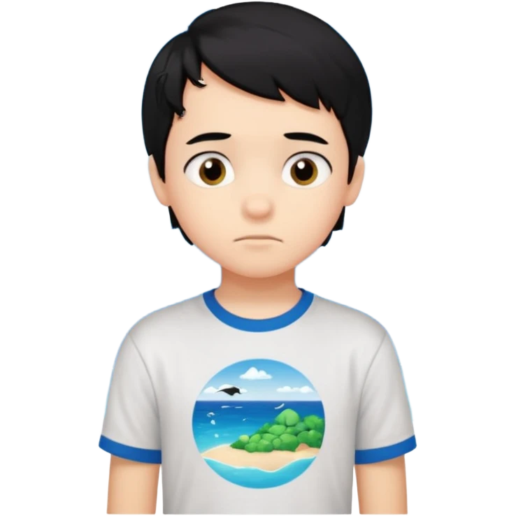바다좋아하고, 게임 좋아하고, 귀여워, 남자아이, 검정머리야 10살, 부끄러움이 많아 emoji