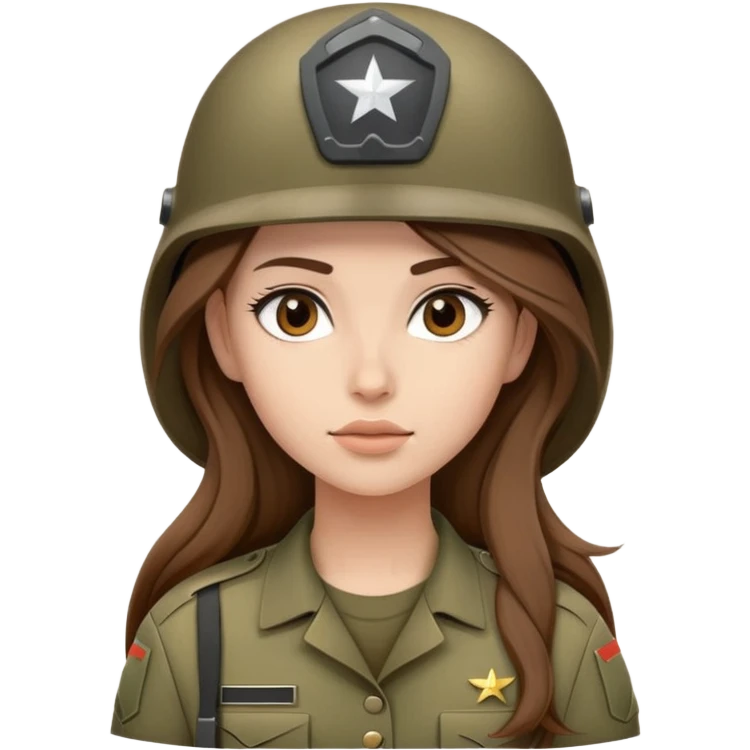 Soldier girl long brown hair army helmet emoji