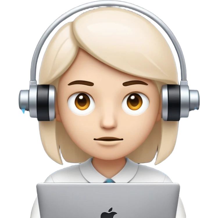 Emoji-style character with a neutral techy face, looking at two floating browser windows, modern vector design, serious expression, dark mode theme, clean lines, futuristic feel — not cute, not silly emoji