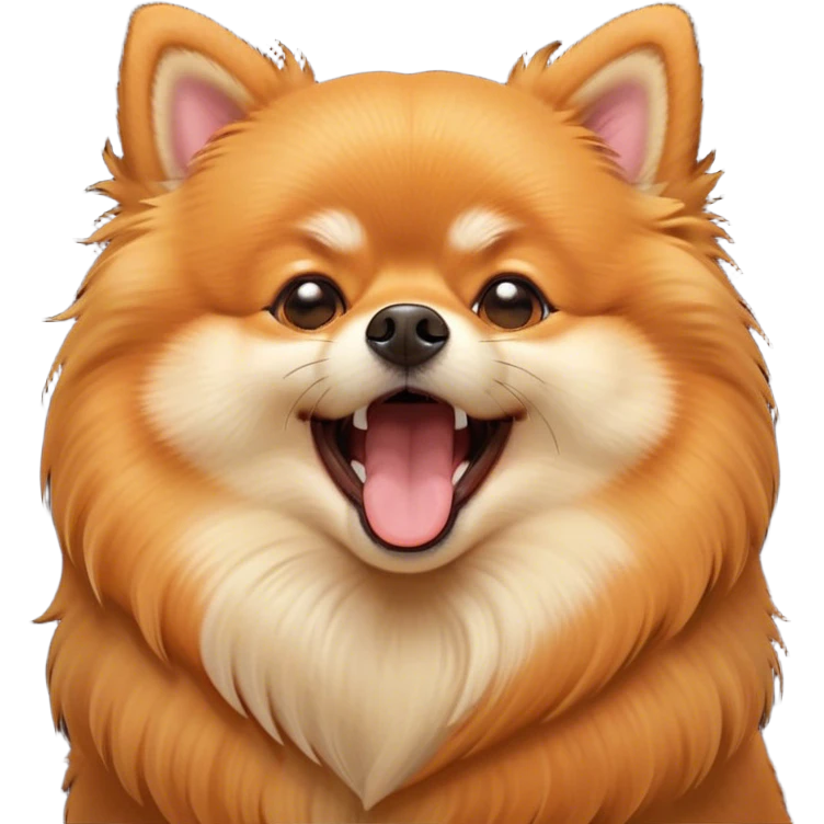 Cinematic Cute Yawning Orange Pomeranian Portrait Emoji, Head tilted slightly with a dramatic, wide-open yawn, showcasing a soft, fluffy orange Fur with a subtle shimmer, floppy ears slightly drooping, round brown eyes barely open in drowsy contentment, Simplified yet irresistibly adorable features, highly detailed, glowing with a soft, cozy glow, high shine, relaxed yet expressive, stylized with a touch of whimsy, bright and endearing, soft glowing outline, capturing the essence of a sleepy yet affectionate companion, so drowsy it feels like it could stretch right out of the screen and curl up for a nap! emoji