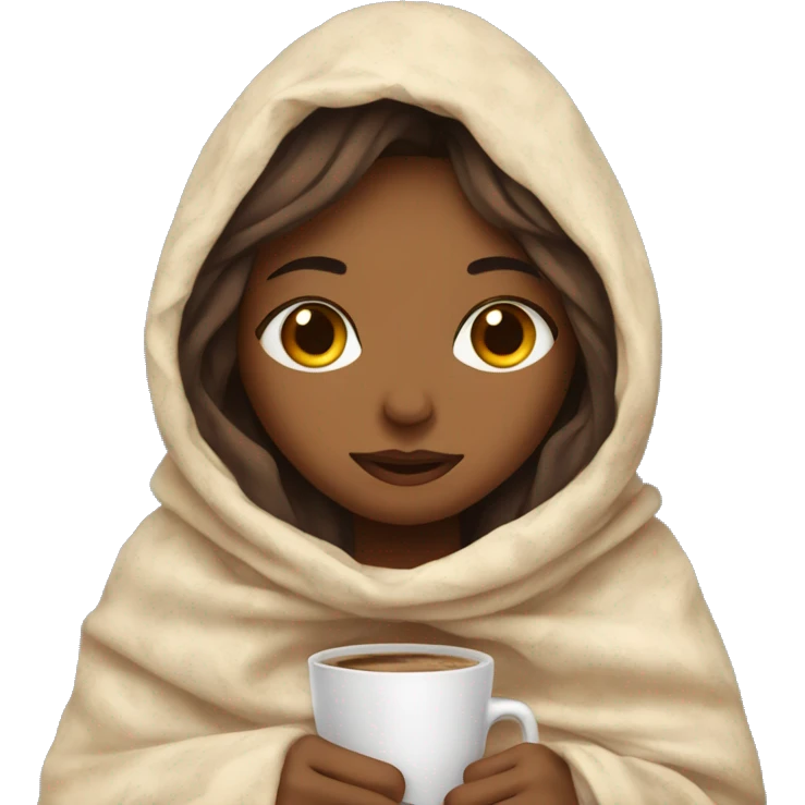 girl inside a blanket sipping coffee eyes closed emoji