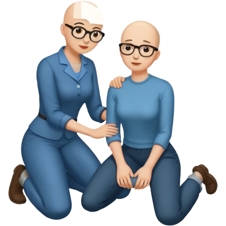 Woman kneeling at man’s feet. He is bald with glasses emoji