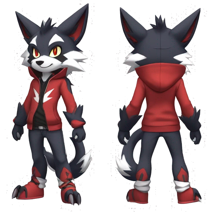 Edgy Cool Anthro Zoroark-Zangoose-Litten Fakemon Fursona Hoodie Full Body emoji