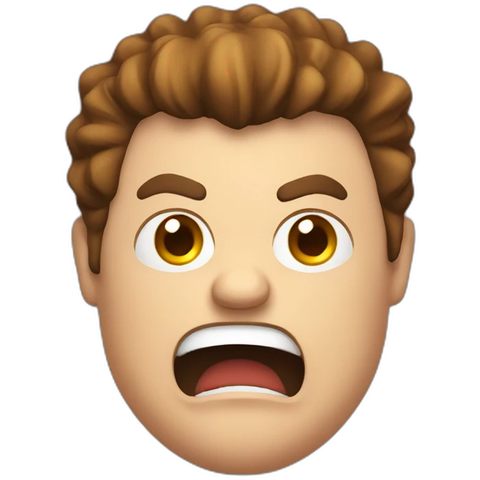 angry fat guy with a red shirt, brown hair and a mohican yelling emoji