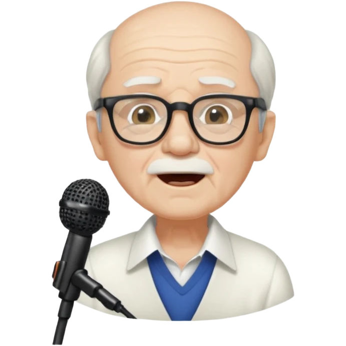 singer, Old man, singing to mic, white shirt glasses emoji