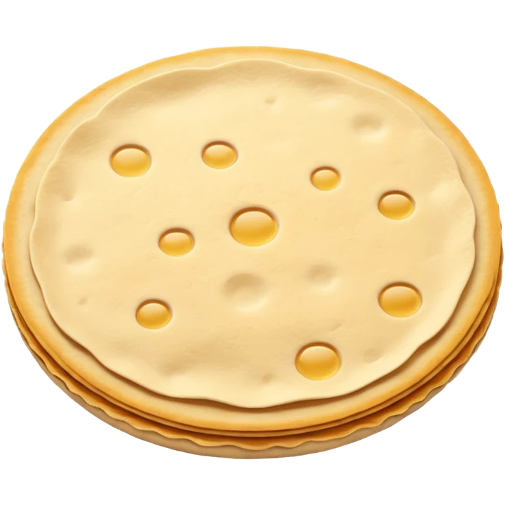 one flat tortilla, top-down or isometric, pale golden, toasted spots, soft and handmade, uneven edges, ripples or bubbles, 3D-rendered, minimal, no faces, transparent background emoji