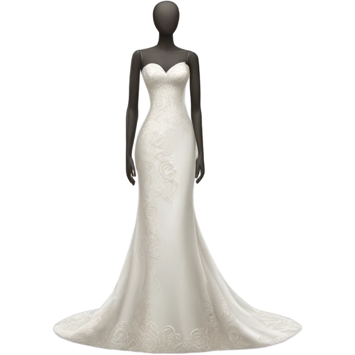 Hyper Realistic ornate 
Minimalistic sheath Wedding dress displays emoji
