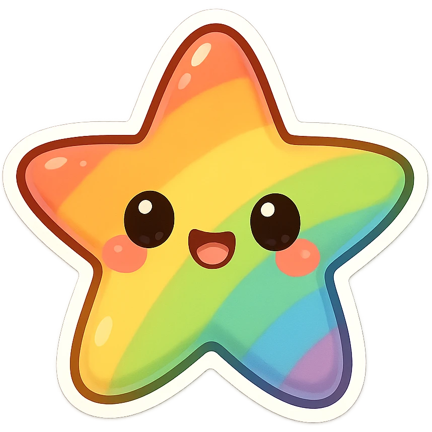 cute and exaggerated chibi sticker-style rainbow starfish emoji