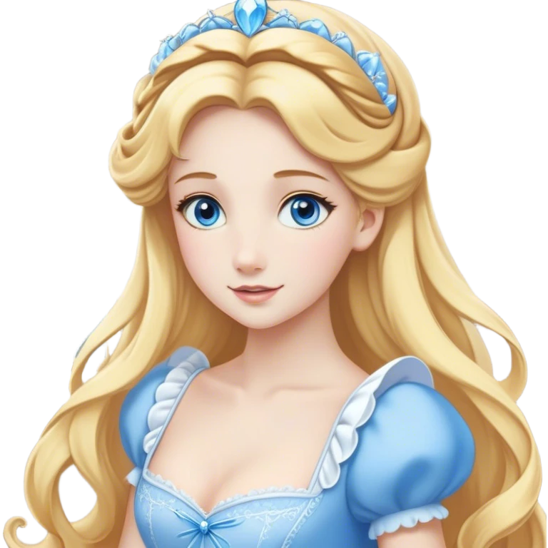 Cinematic Elegant Cinderella Portrait Emoji, Graceful and poised in her classic maid attire, golden locks cascading softly, bright blue eyes full of hope, a gentle glow of kindness and determination, delicate and humble yet undeniably beautiful, evoking the moment before her magical transformation, pure enchantment in her gaze! emoji