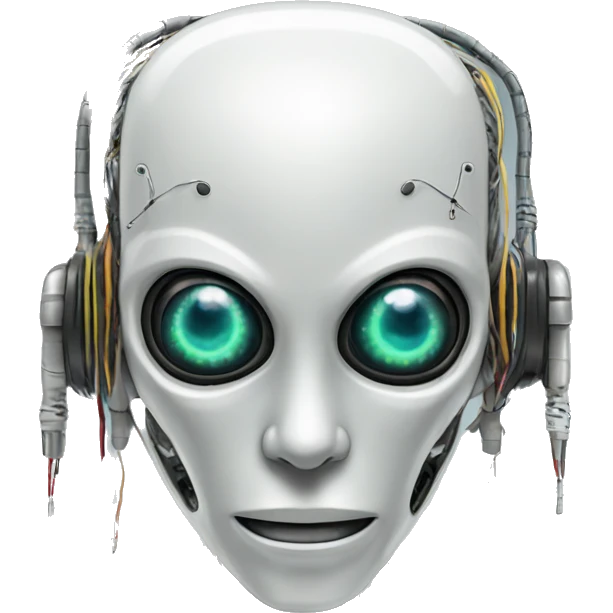 Alien robot head with wires and circuits emoji