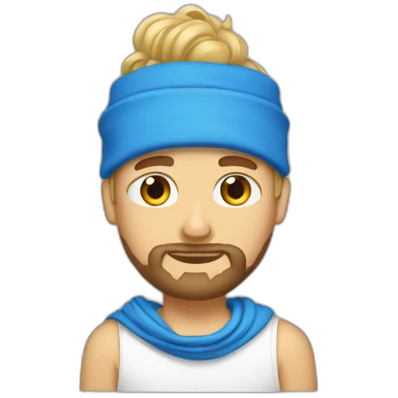blonde guy with a taper fade, a beard, blue eyes, a big nose, a scarf in the forehead, a white tee emoji