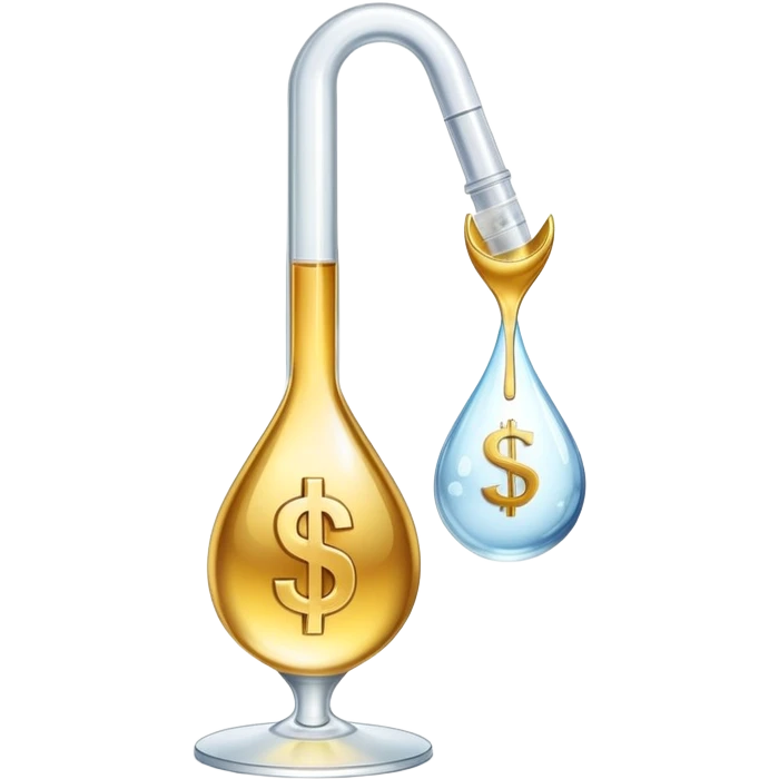 pipette positioned above a golden drop with a dollar sign inside the drop emoji