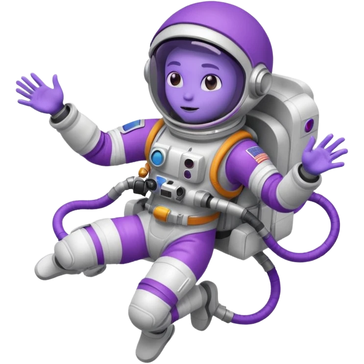 Purple alien floating with jetpack, white Astronaut emoji