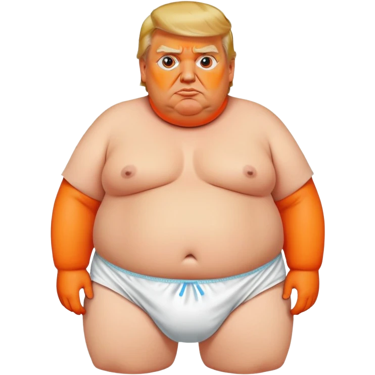 Obese Donald trump in a diaper realistic with an orange face emoji