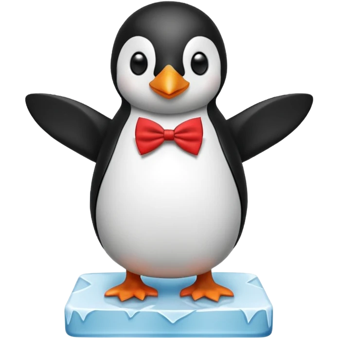 penguin, red bow tie, standing on small ice block emoji