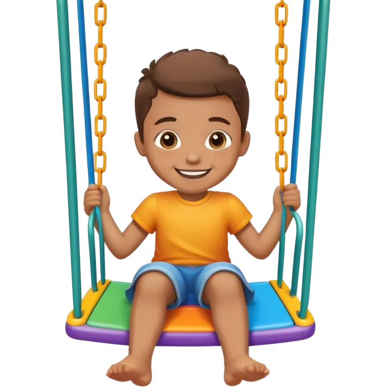 a colorful swing set with a smiling child, fun and friendly emoji