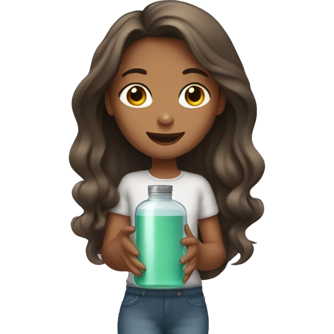 A girl with long hair and jars of shampoos in hand emoji