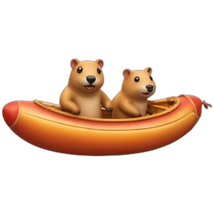 astrounaut wombats in a boats made of hotdog sausages emoji