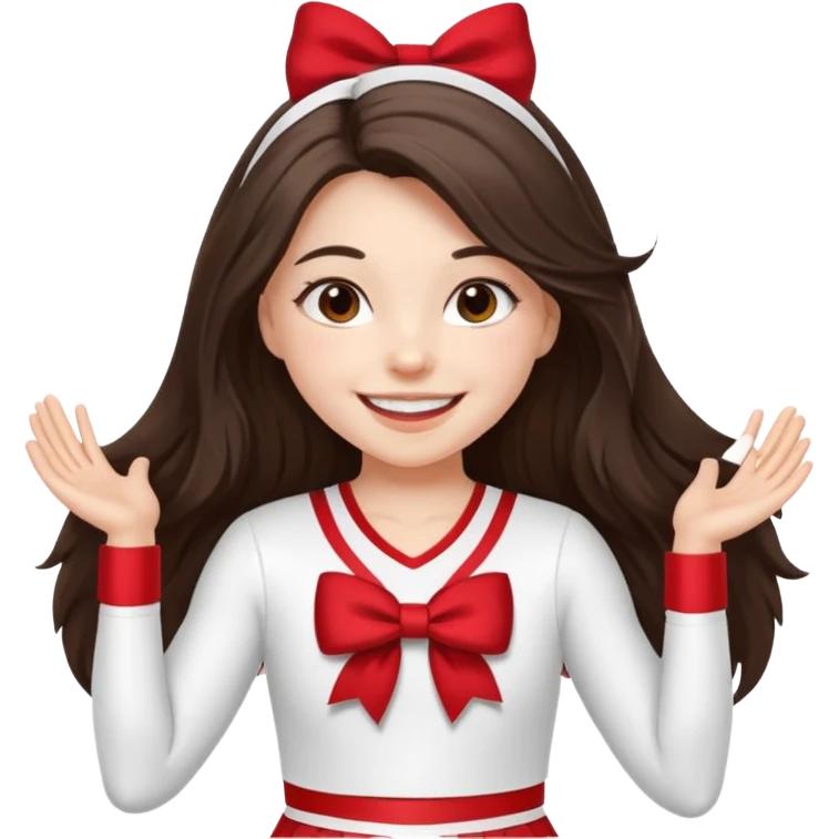 white happy long haired brunette girl in a white USC cheerleader outfit emoji