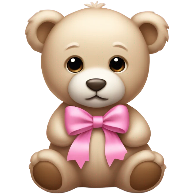 Light beige teddy bear wearing pink bow on right ear emoji