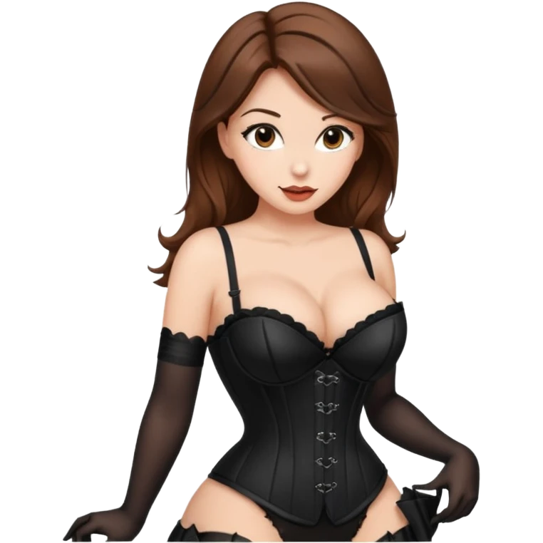 brown hair woman with very big boobs wearing stockings on her legs a corset and high heels emoji