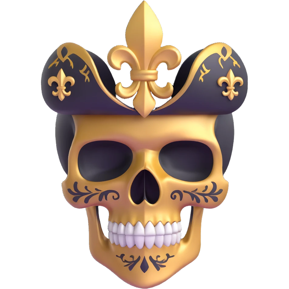 3D skull with fleur-de-lis and New Orleans Saints black and gold colors emoji