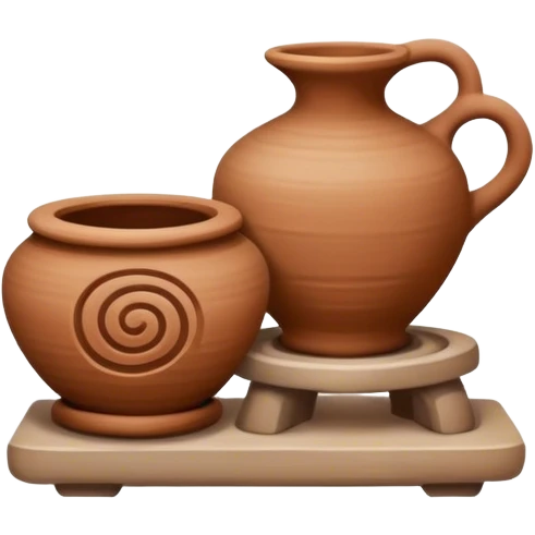 Pottery, clay sculpture, pottery wheel, earthy tones, simple design, minimalistic, on a white background, no extra details emoji