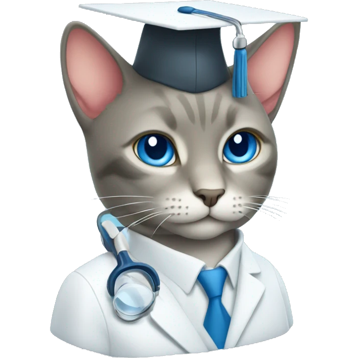 The cat is a scientist, with a square academic cap of blue color. emoji
