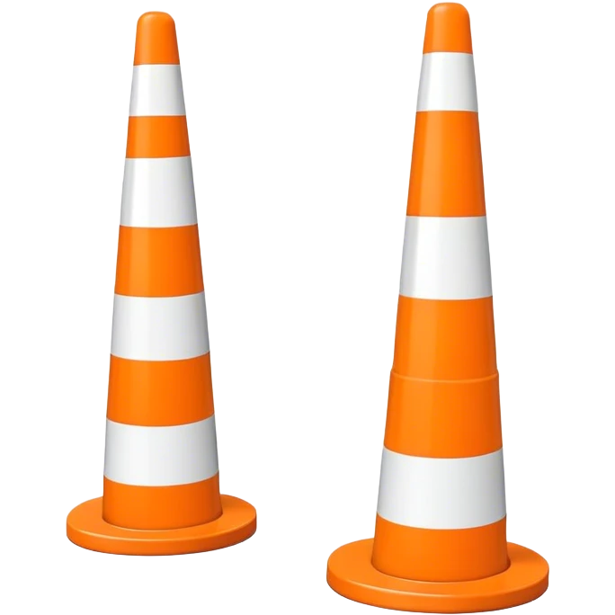 Two orange and white conical traffic bollards with a caution tape stretched between them, marking a restricted or blocked area emoji
