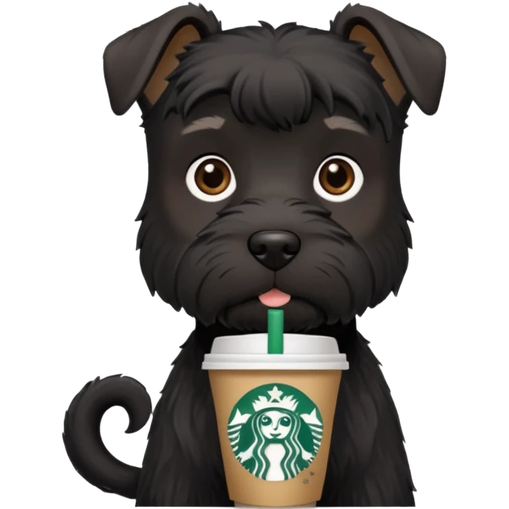 All Black schnauzer with a Starbucks cup emoji