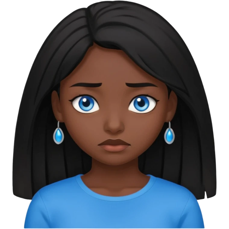 dark femine black haired girl with blue eyes and black top, very cold look emoji
