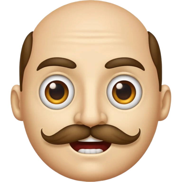 A regular emoji face with Half lidded eyes, large nostrils a moustache and sharp teeth emoji